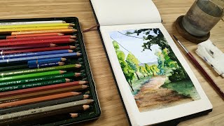 Painting landscapes with watercolour pencils [upl. by Ynnus]