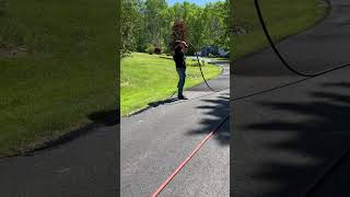 Spraying on driveway sealer with no trim board sealcoating drivewaysealing spray cuttingin [upl. by Odlanyer872]