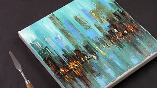 Abstract Cityscape Painting  Acrylic painting on Canvas Step by Step  Day 306 [upl. by Ailedroc]