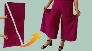 Very Easy how to Cutting and Trousers Stitching  Palazzo Skirt Pants Tutorial with for beginners [upl. by Goldstein348]