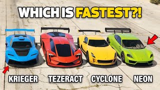 GTA 5 ONLINE  KRIEGER VS TEZERACT VS CYCLONE VS NEON WHICH IS FASTEST [upl. by Ahsiemaj]