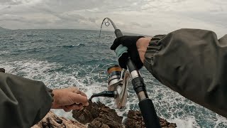 Shore Jigging in stormy conditions  Lost nice False Albacore [upl. by Nelrah105]