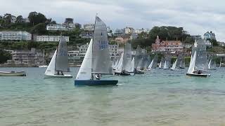 Salcombe Gin Merlin Rocket Week 2024 Monday Afternoon Race Start by Malcolm Mackley [upl. by Darra]