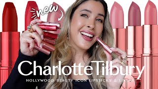 NEW CHARLOTTE TILBURY HOLLYWOOD BEAUTY ICON LIPSTICKS  SWATCHES OF BOTH PINKS amp REDS  LIP LINERS [upl. by Free906]