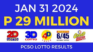 Lotto Result January 31 2024 9pm PCSO [upl. by Alda]