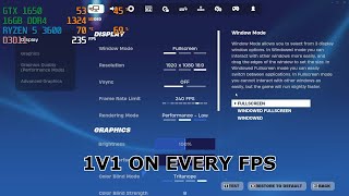 GTX 1650  RYZEN 5 3600 FORTNITE BENCHMARK TEST 1V1 ON EVERY FPS [upl. by Anoyk70]