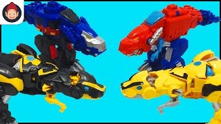 Transformers Rescue Bots Dinobots New Evil Optimus Prime and Bumblebee Battle Optimus amp Bumblebee [upl. by Tillman]