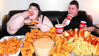 100 Raising Canes Chicken Fingers With Hungry Fat Chick • MUKBANG [upl. by Coster615]