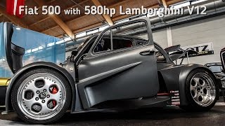 Fiat 500 with 580hp Lamborghini V12  ShOrTs [upl. by Wallache158]