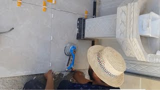 Reinstalling floor tiles using adhesive with great skill [upl. by Taggart]