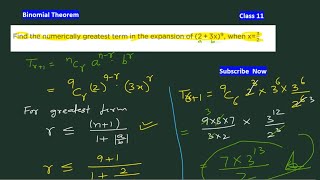 Find numerically greatest term in expansion of 23x9 when x32  Binomial Theorem  11th Maths [upl. by Dion]