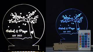 Myphotoprint Personalized Treeblossom Couple Acrylic Lamp  Lamp For Couple anniversary wedding [upl. by Naellij]