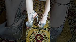 Walking In Silver Colored Stiletto High Heels 🌟 heels tacchi highheels sandals shoes tryon [upl. by Goggin]