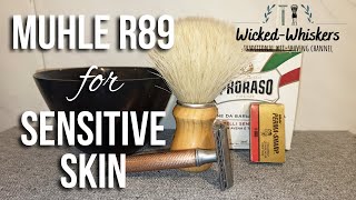 Sensitive skin shaving setup  Muhle R89 Proraso White PermaSharp amp Semogue 2000 [upl. by Jobina]