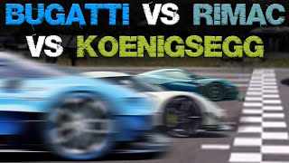 Koenigsegg VS Rimac VS Bugatti 0100 0400kmh Who Is Faster [upl. by Atinav]