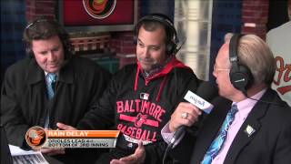 Orioles executive vice president Dan Duquette joins the broadcast during a rain delay [upl. by Idihc]