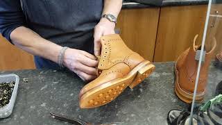 TRICKERS BOOTS  Orange Dainite Sole Rebuild amp Brass Eyelets [upl. by Delwyn141]