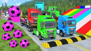 Double Flatbed Trailer Truck vs Speedbumps Train vs Cars  Tractor vs Train BeamngDrive 0157 [upl. by Hackney473]