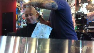 Womens Headshave in a Barbershop with a straight razor [upl. by Eidnew]