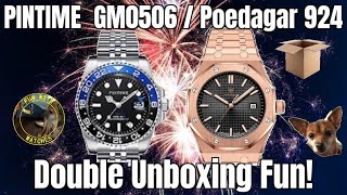 PINTIME GM0506 Poedagar 924 Watch Double Unboxing Fun [upl. by Ahsietal81]