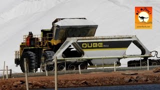 Front end loader loading road train for export at Port Hedland Salt mine  outback Western Australia [upl. by Neelik]