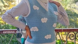 Easy Crochet V Neck vest tutorial طريقة عمل فيست  بلوفر  سويتر كروشية [upl. by Allertse]