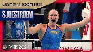 Sarah Sjoestroem wins gold USs Torri Huske takes silver in womens 100m free  Paris Olympics [upl. by Juditha889]