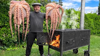 Fried a Sea Octopus on a Homemade Grill Mediterranean Cuisine [upl. by Niwhsa758]