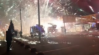 Extreme fireworks display in Russia as pyrotechnics store catches fire [upl. by Adekan730]