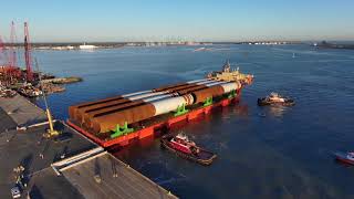 Delivery of first monopile foundations for the Coastal Virginia Offshore Wind project [upl. by Lias]