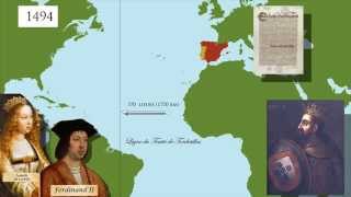 Le traité de Tordesillas 1494 le partage du monde carte animée [upl. by Uhej501]