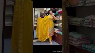 Satin silk yellow color round neck designer suit with dupatta Set readymadesuit yellowsuit [upl. by Naik]