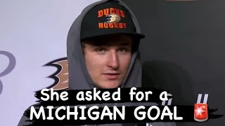 Trevor Zegras post game interview 🔥 MICHIGAN LACROSSE style goal [upl. by Aiem119]