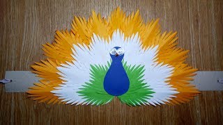 DIY TRI COLOR PAPER PEACOCK HEADDRESS INDEPENDENCE DAY  INDIA [upl. by Eelyr]