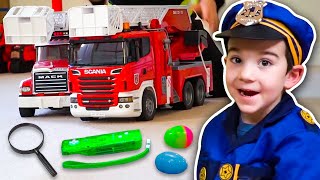 Firefighter amp Police Costume Pretend Play Fire Trucks amp Emergency Vehicles for Kids  JackJackPlays [upl. by Ringe]