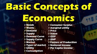 Basic Concepts of Economics  Needs Wants Demand Supply Market Utility Price Value GDP GNP [upl. by Demetri770]