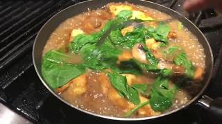 Chicken Marsala with egg battered chicken mushrooms and baby spinach [upl. by Esahc]