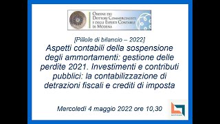 Pillole di bilancio – 2022 Aspetti contabili della sospensione degli ammortamenti [upl. by Nevag]