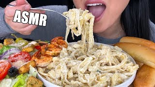 ASMR FETTUCCINE ALFREDO PASTA  SHRIMP Eating Sounds  Olive Garden Feast  No Talking ASMR Phan [upl. by Arodnahs]