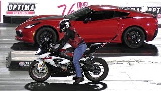 Bikes vs Cars  drag race  Redeye HellcatZ06 CorvetteKawasaki NinjaBMW 1000RR [upl. by Copland826]