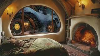 LIVE Sleep Video in Cozy Hobbit Winter Snow Home by the Fireplace with Light Wind and Fire Sounds [upl. by Margareta209]