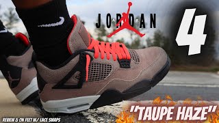 JORDAN 4 TAUPE HAZE REVIEW amp ON FEET W LACE SWAPS [upl. by Rafaelita]