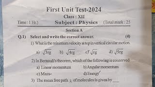 First Unit Test 2024 class 12th Subject Chemistry 12th [upl. by Penland]