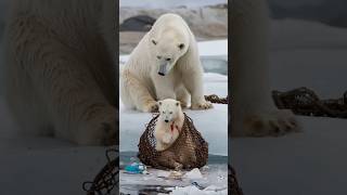 A mother bear seeks help from sailors to save her injured cub trapped in an old fishing netanimals [upl. by Eillah]