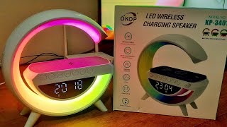 LED WIRELESS CHARGING SPEAKER KP3401 LUMINARIA RELÓGIO CAIXA DE SOM E CARREGADOR PLAYJORGE [upl. by Yrtsed707]