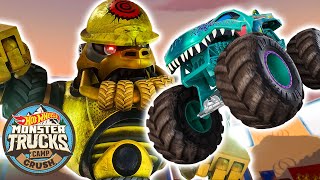 Monster Trucks Team Up to Take on Crushzilla 🦍🤖  More Cartoons for Kids  Hot Wheels [upl. by Yaras]