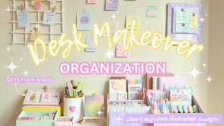 DESK MAKEOVER 2024 SETUP FROM WASTE CUTE AND BUDGET FRIENDLY MALAYALAM DIY ORGANIZER PENHOLDER [upl. by Annod]