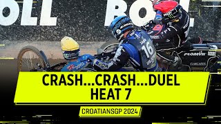 Crash Crash and then finally fight it out 💥 Heat 7 CroatianSGP 2024  FIM Speedway Grand Prix [upl. by Aliehs493]