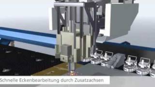 TRUMPF StanzLaserBearbeitung TruMatic 7000  Funktionsweise der Zusatzachsen [upl. by Ainat]