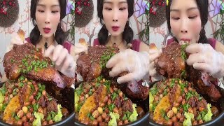 ASMR MUKBANG  Elbow Fragrant Pot Fried Skewers Turkey Noodles Boiled Egg Spicy Seafood so Yummy [upl. by Ethelred]